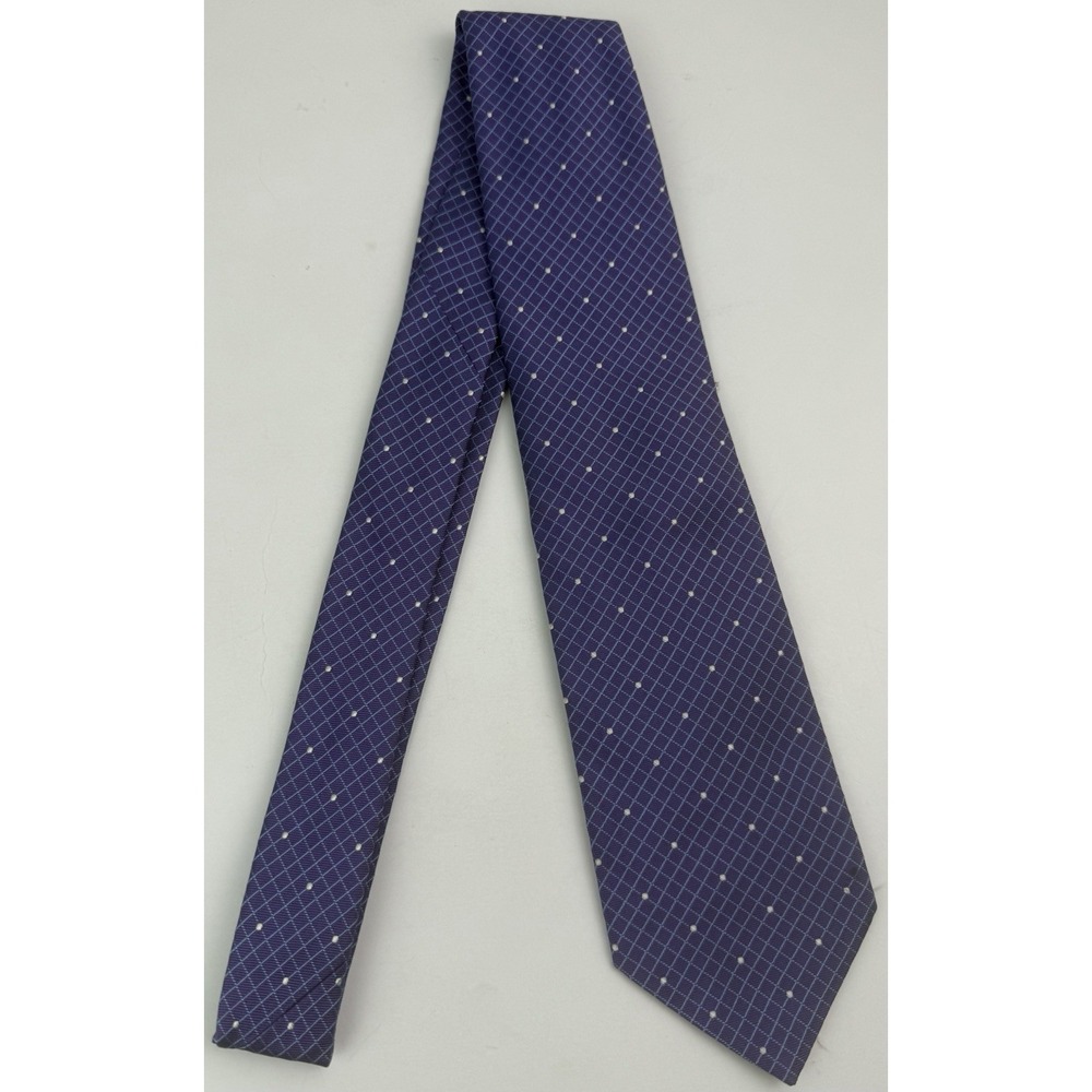BROOKS BROTHERS Purple w/ Blue Grid Pattern and White Dots 100 % Silk Necktie - Picture 5 of 7